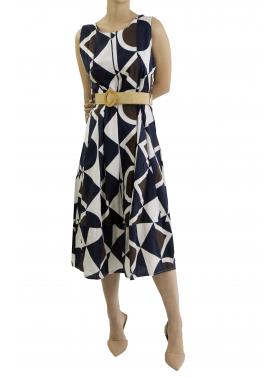 Vestito lungo smanicato con cintura